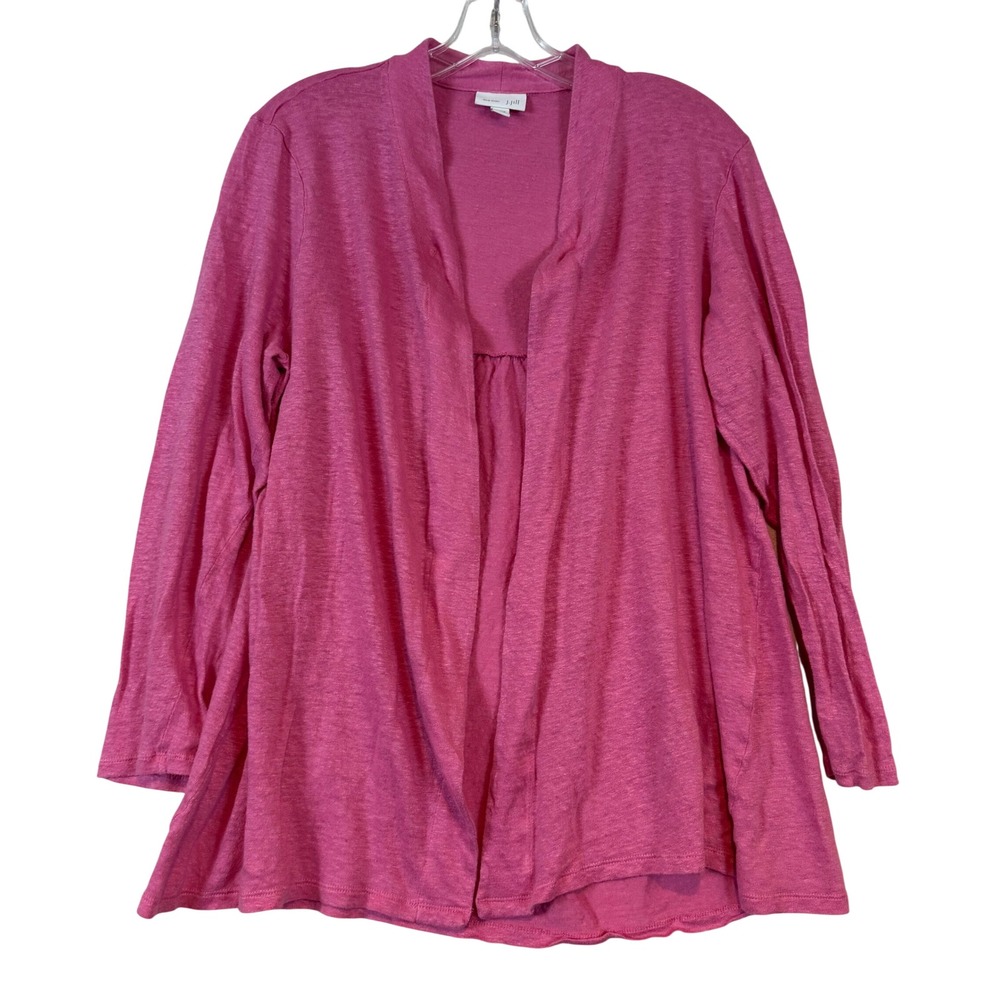 J. Jill Love Linen Pink Open Front Cardigan Sweater Women •L• LS Lagenlook Layer